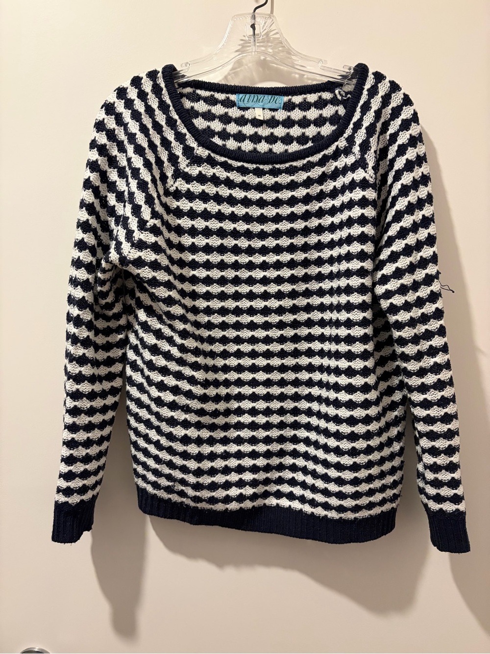 Navy and White Striped Crochet Sweater